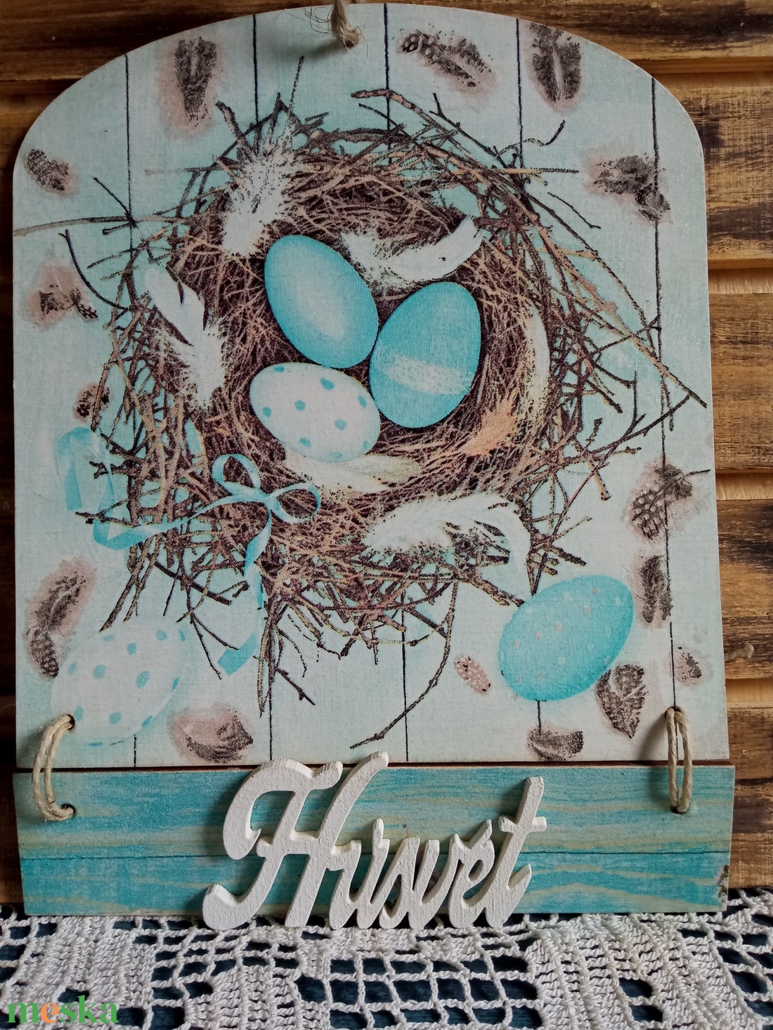 Kék barna húsvéti ajtókopogtató - otthon & életmód - dekoráció - ajtó- és ablak dekoráció - ajtódísz & kopogtató - Meska.hu