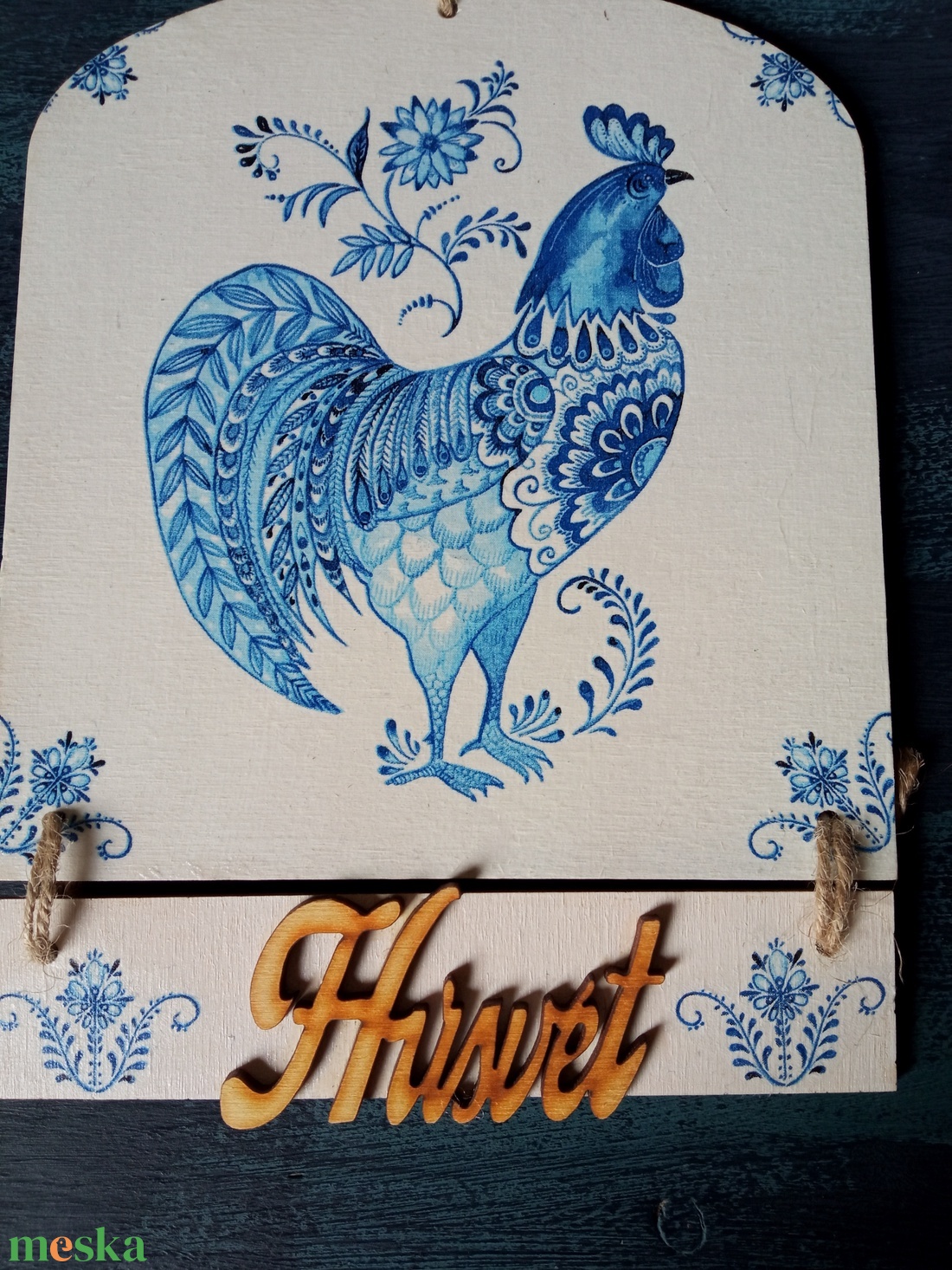 Kék kakas- húsvéti ajtókopogtató tábla - otthon & életmód - dekoráció - ajtó- és ablak dekoráció - ajtódísz & kopogtató - Meska.hu
