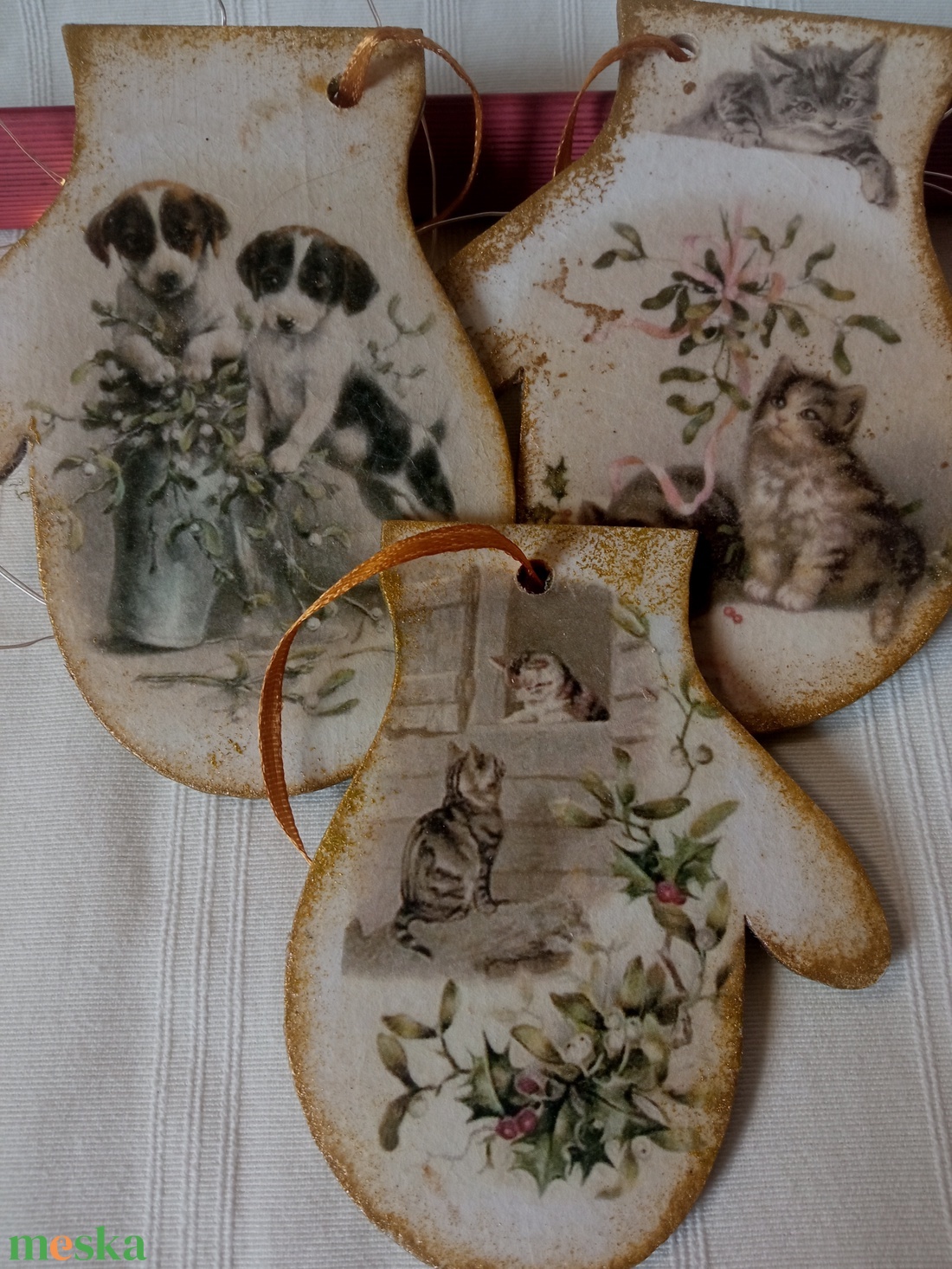 Kutyák és cicák retro karácsonyfadíszek  - karácsony - karácsonyi lakásdekoráció - karácsonyfadíszek - Meska.hu
