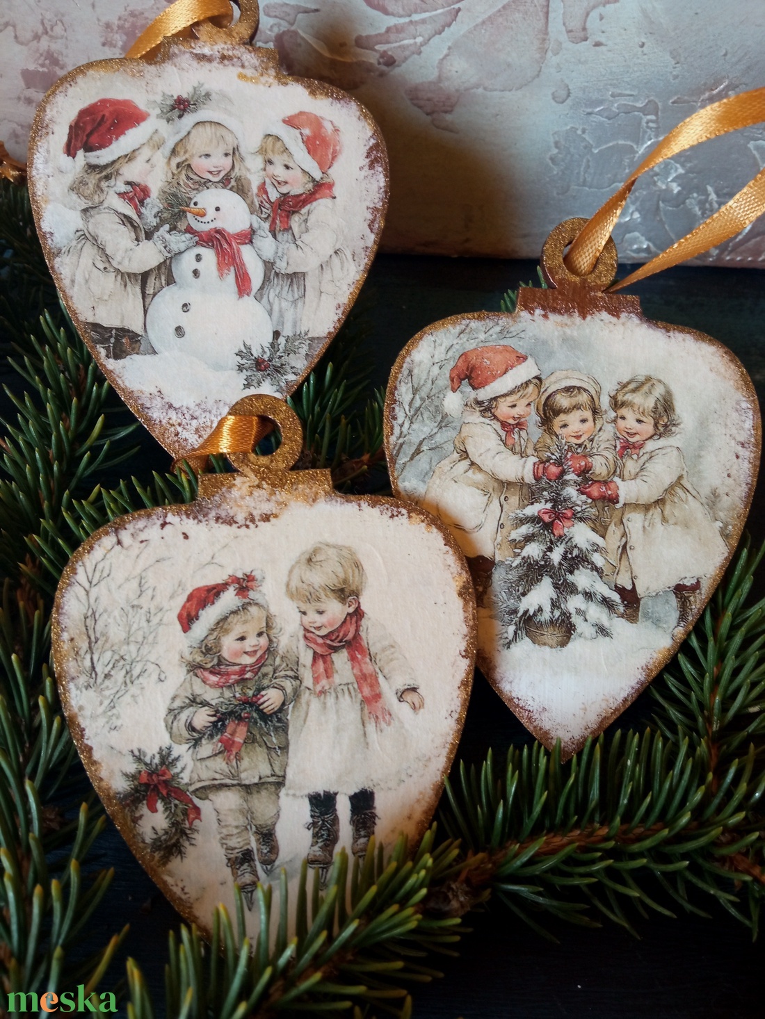 Gyerekek retró fa karcsonyfadísz - karácsony - karácsonyi lakásdekoráció - karácsonyfadíszek - Meska.hu