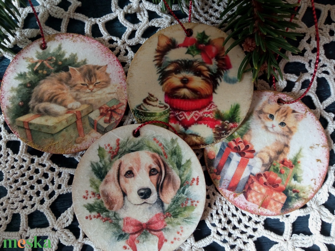 Kiskutya-kiscica karcsonyfadísz - karácsony - karácsonyi lakásdekoráció - karácsonyfadíszek - Meska.hu