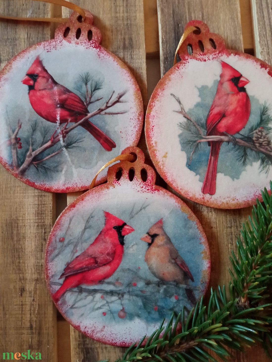 Kardinlis madarak-karácsonyfadíszek - karácsony - karácsonyi lakásdekoráció - karácsonyfadíszek - Meska.hu