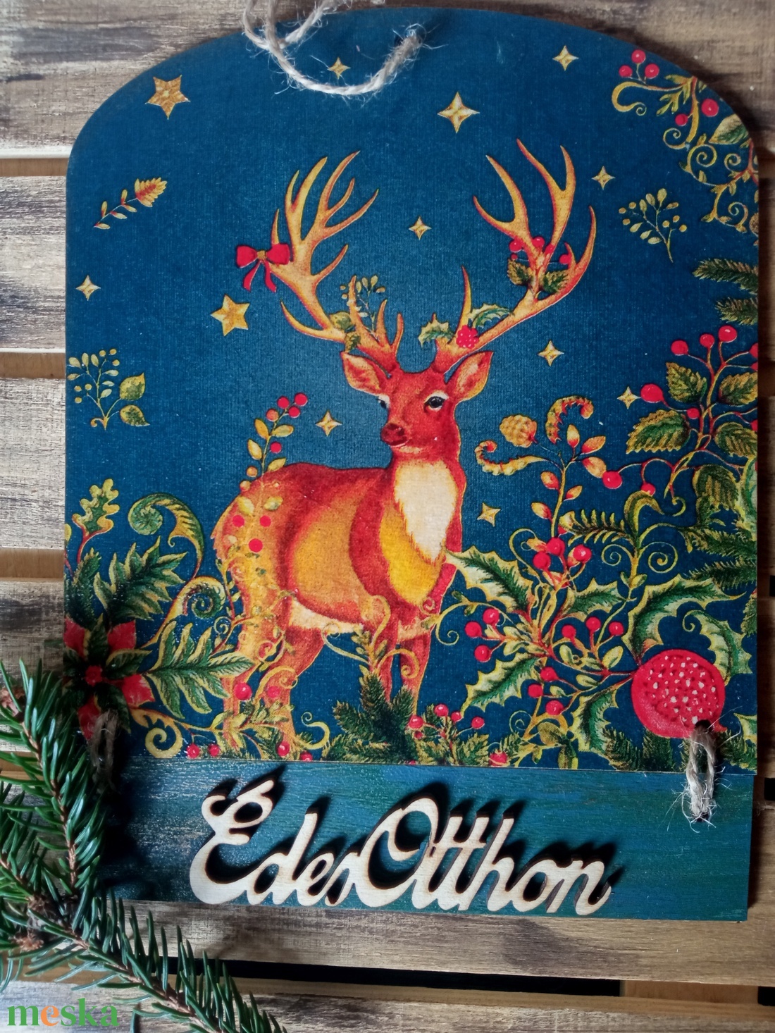 Csodaszarvas- adventi ajtókopogtató tábla - karácsony - karácsonyi lakásdekoráció - karácsonyi ajtódíszek - Meska.hu