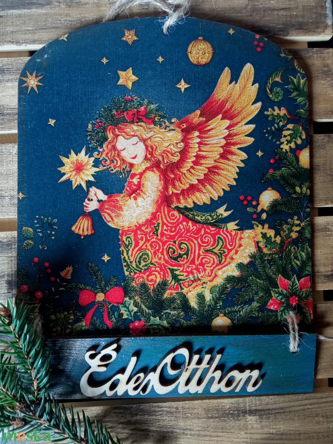 Karácsonyi angyal- adventi ajtókopogtató tábla - karácsony - karácsonyi lakásdekoráció - karácsonyi ajtódíszek - Meska.hu