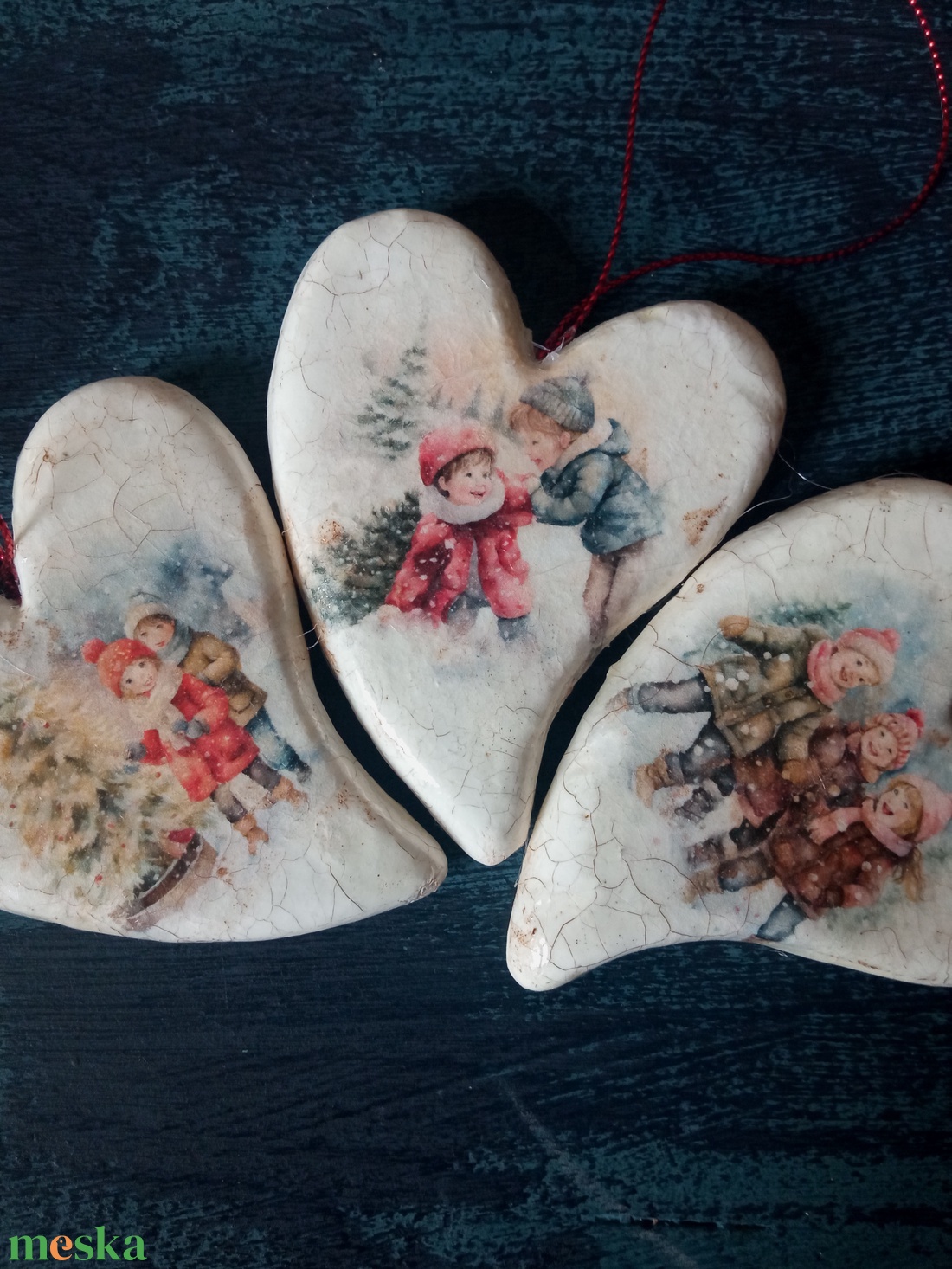 Hógolyozó gyerekek- retró karcsonyfadísz  - karácsony - karácsonyi lakásdekoráció - karácsonyfadíszek - Meska.hu