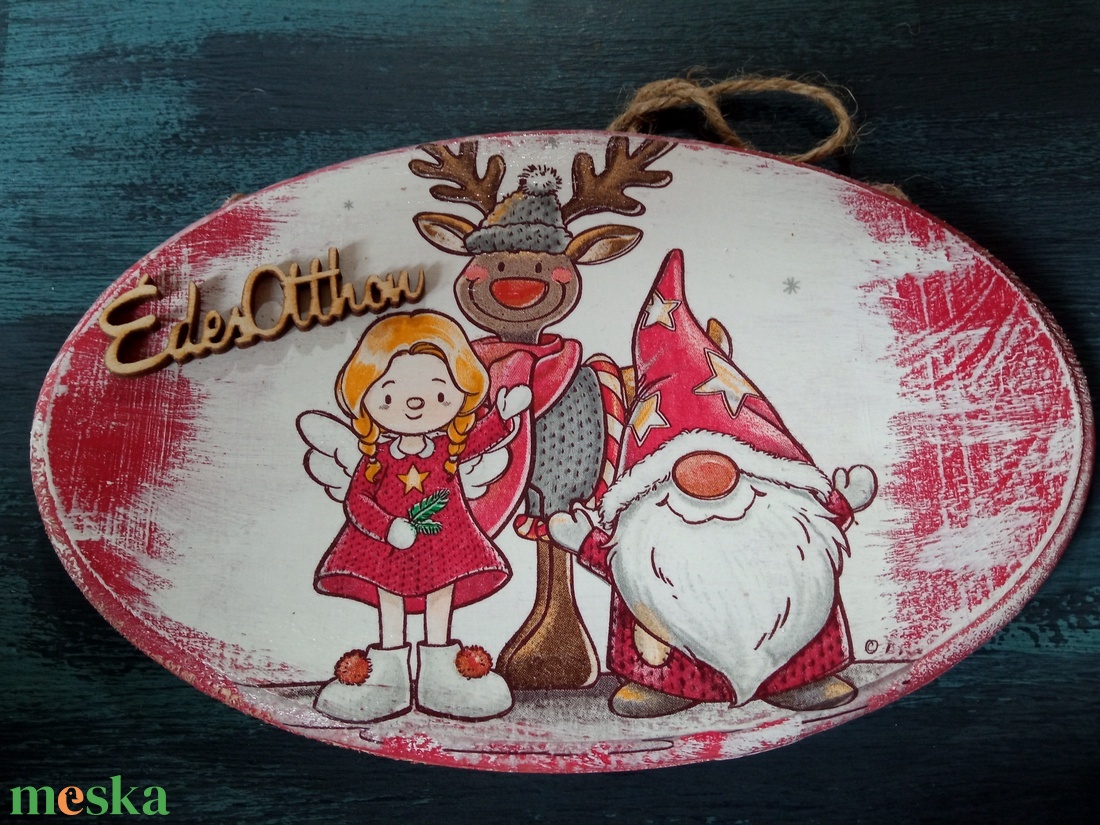 Rénszarvas és bar�tai- ajtókopogtatótábla - otthon & életmód - dekoráció - ajtó- és ablak dekoráció - ajtódísz & kopogtató - Meska.hu