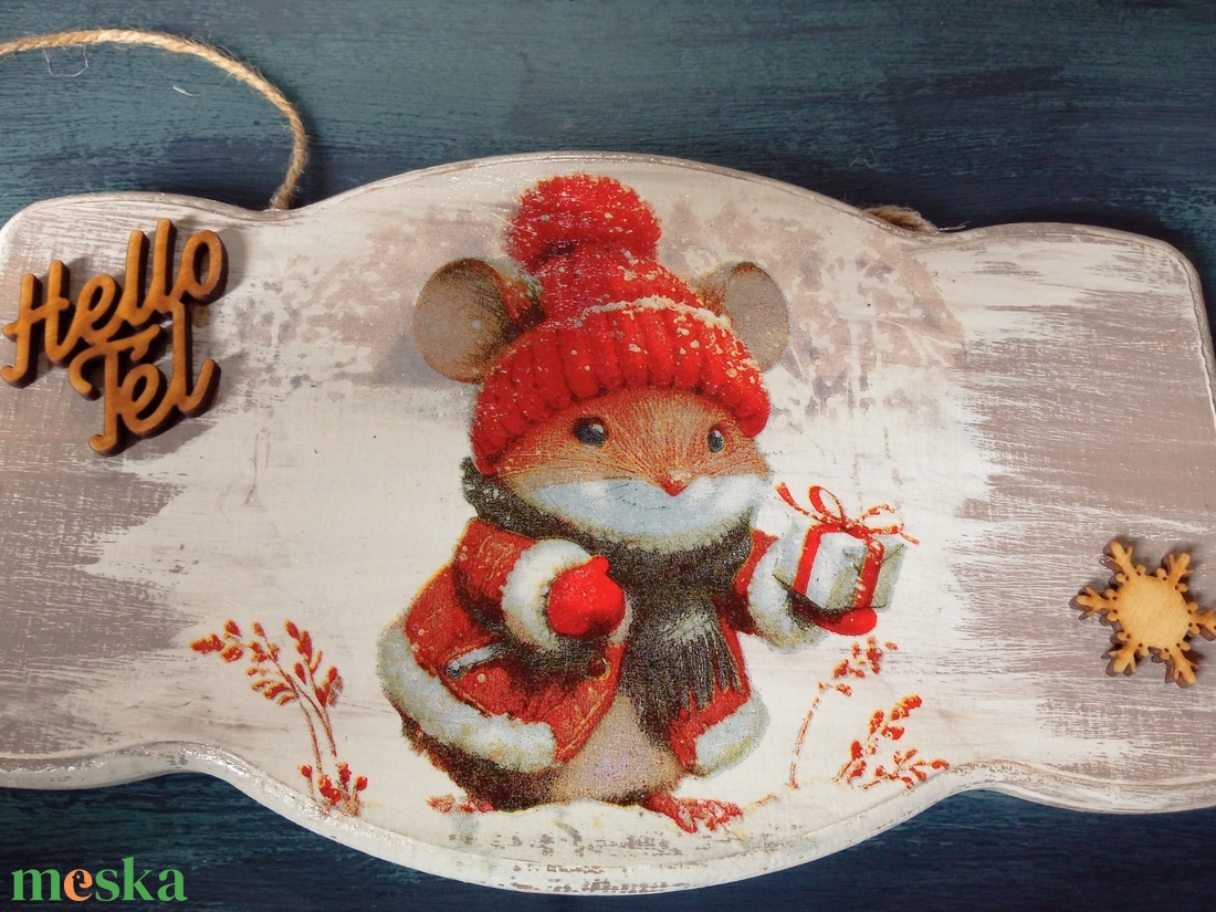 Pirossapk�s egérke- ajtókopogtatótábla - otthon & életmód - dekoráció - ajtó- és ablak dekoráció - ajtódísz & kopogtató - Meska.hu