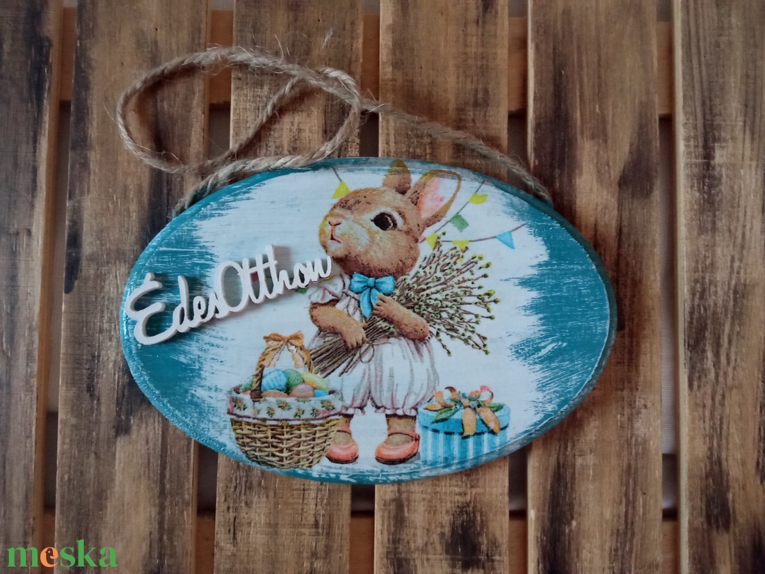 Húsvéti nyuszi ajtókopogtató  - ünnepi díszek, dekorációk - húsvéti díszek és dekorációk - húsvéti ajtódísz, kopogtató - Meska.hu