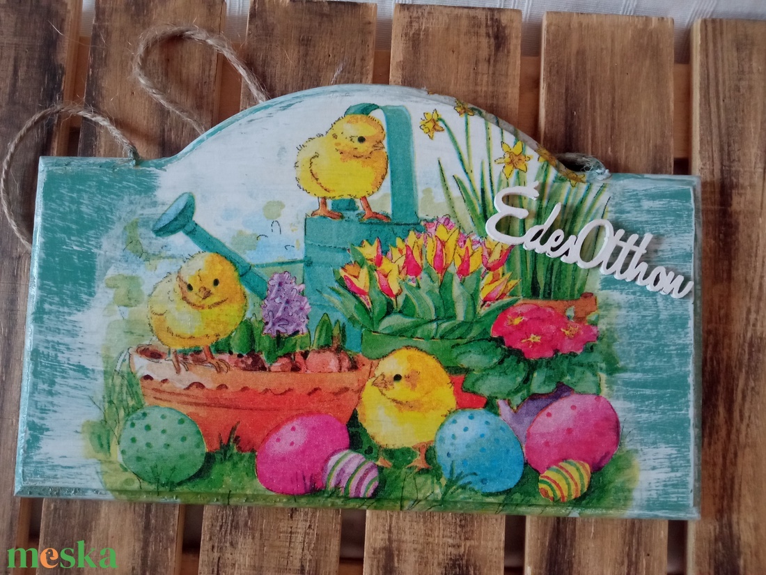 Húsvéti csibék ajtókopogtató  - ünnepi díszek, dekorációk - húsvéti díszek és dekorációk - húsvéti ajtódísz, kopogtató - Meska.hu