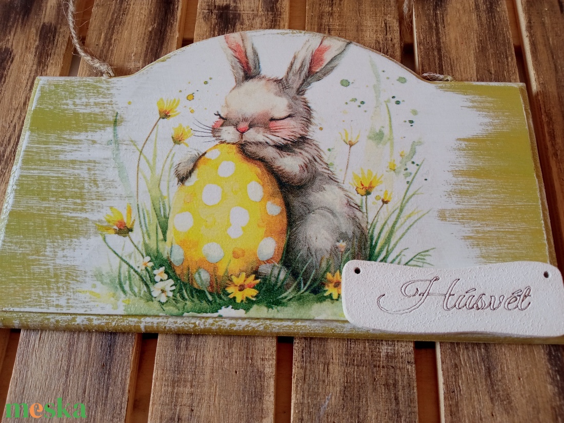 Húsvéti nyuszi ajtókopogtatót�bla - ünnepi díszek, dekorációk - húsvéti díszek és dekorációk - húsvéti ajtódísz, kopogtató - Meska.hu