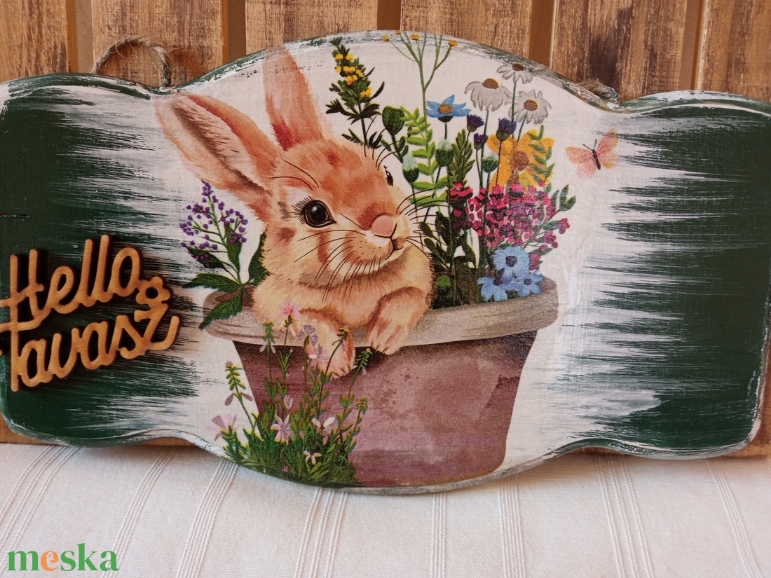 Húsvéti, nyuszis ajtókopogtatót�bla - ünnepi díszek, dekorációk - húsvéti díszek és dekorációk - húsvéti ajtódísz, kopogtató - Meska.hu