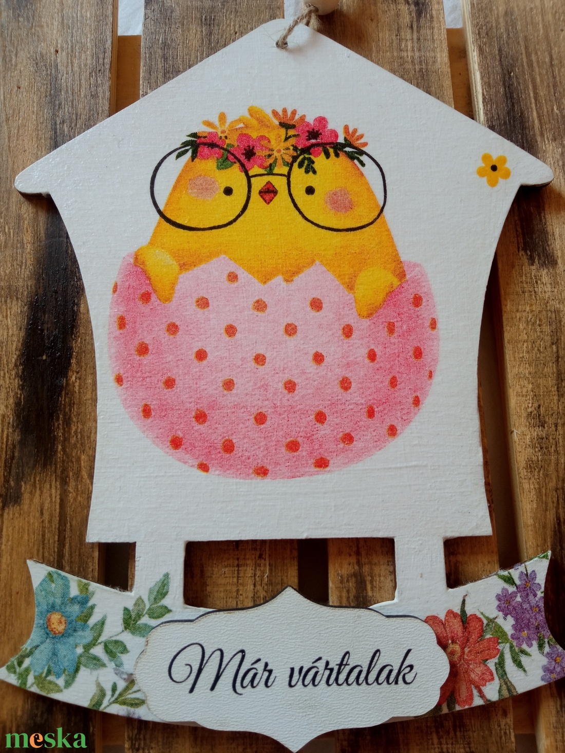 Húsvéti, csibés ajtókopogtatót�bla - ünnepi díszek, dekorációk - húsvéti díszek és dekorációk - húsvéti ajtódísz, kopogtató - Meska.hu