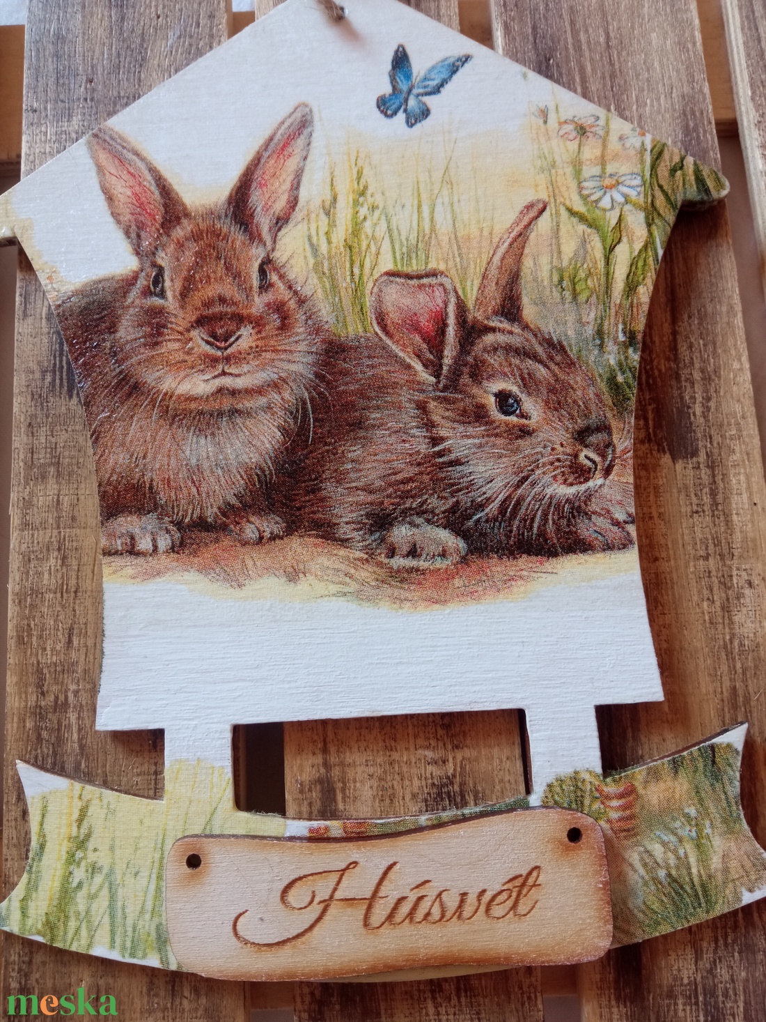 Húsvéti, nyuszis ajtókopogtatót�bla - ünnepi díszek, dekorációk - húsvéti díszek és dekorációk - húsvéti ajtódísz, kopogtató - Meska.hu