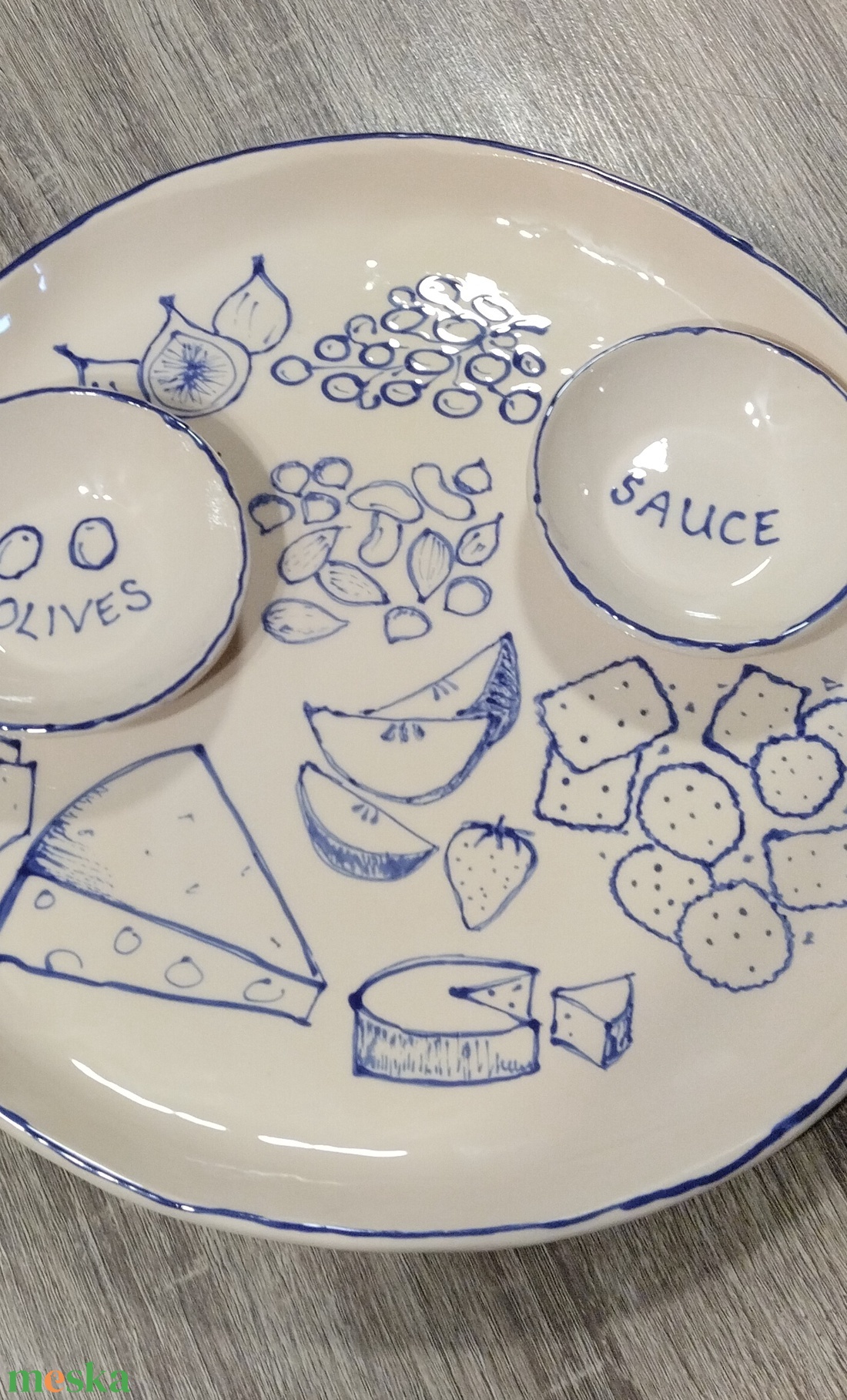 Kínáló tál szószos tálkákkal, felíratos - otthon & életmód - konyhafelszerelés, tálalás - tálalás - kínálótál - Meska.hu