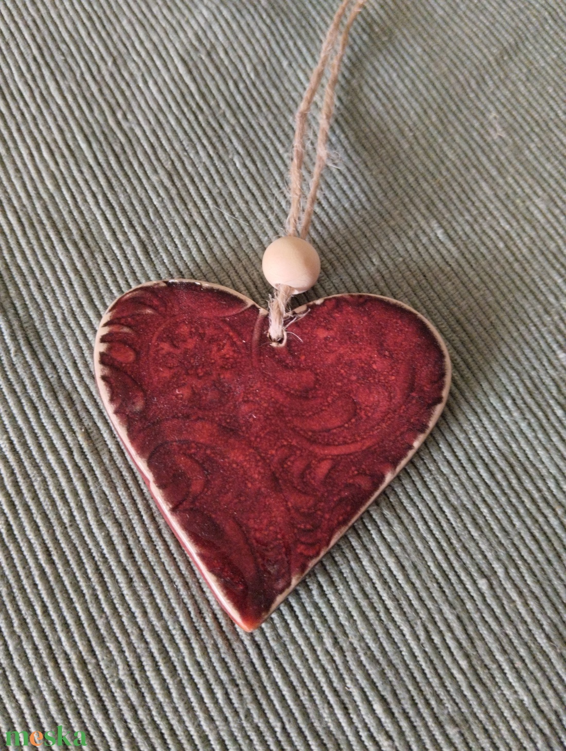 Kerámia fenyődísz szív - karácsony - karácsonyi lakásdekoráció - karácsonyfadíszek - Meska.hu