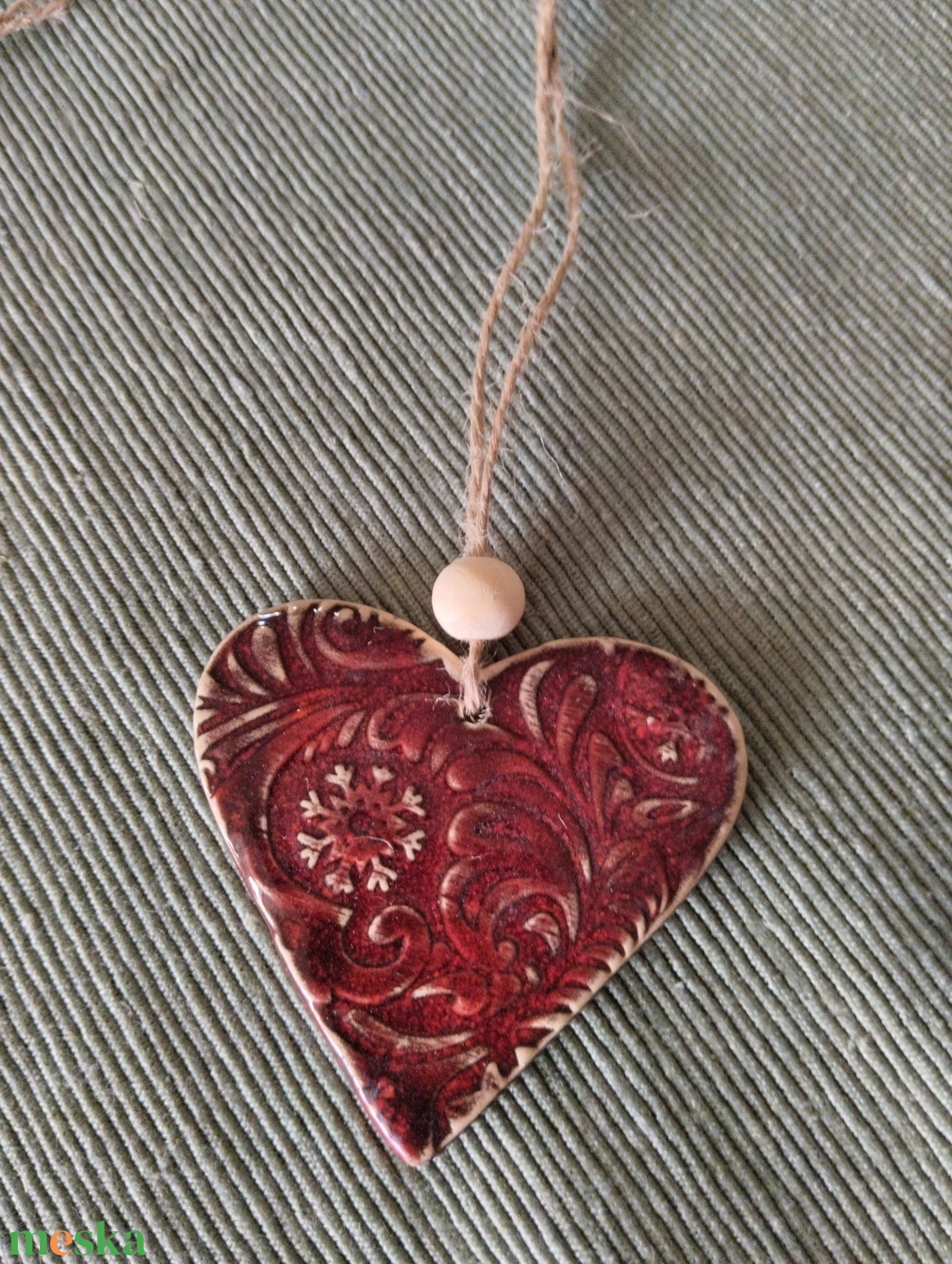 Kerámia fenyődísz szív - karácsony - karácsonyi lakásdekoráció - karácsonyfadíszek - Meska.hu