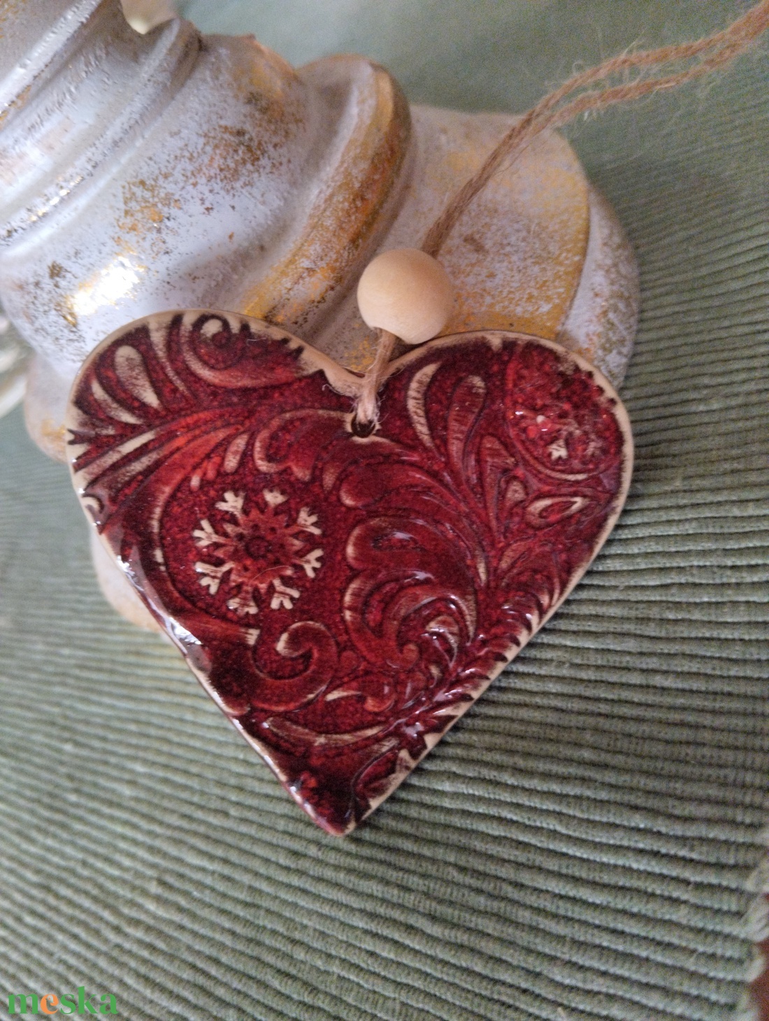 Kerámia fenyődísz szív - karácsony - karácsonyi lakásdekoráció - karácsonyfadíszek - Meska.hu