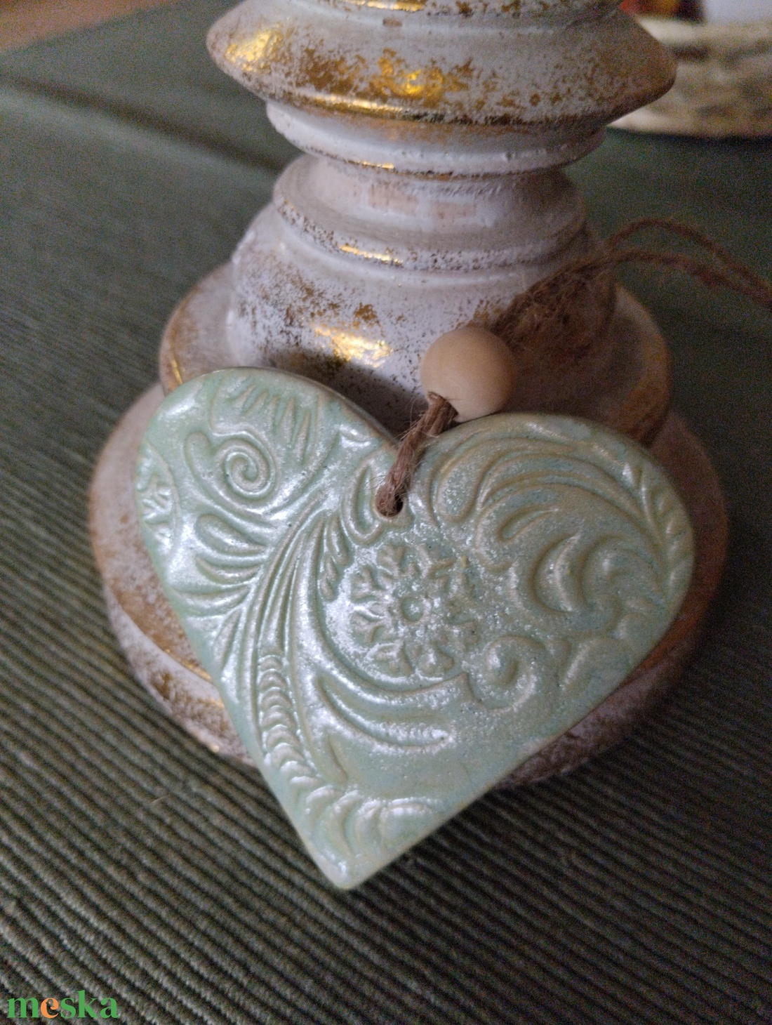 Kerámia fenyődísz szív - karácsony - karácsonyi lakásdekoráció - karácsonyfadíszek - Meska.hu