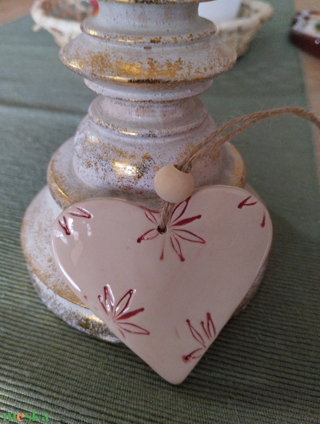 Kerámia fenyődísz szív - karácsony - karácsonyi lakásdekoráció - karácsonyfadíszek - Meska.hu