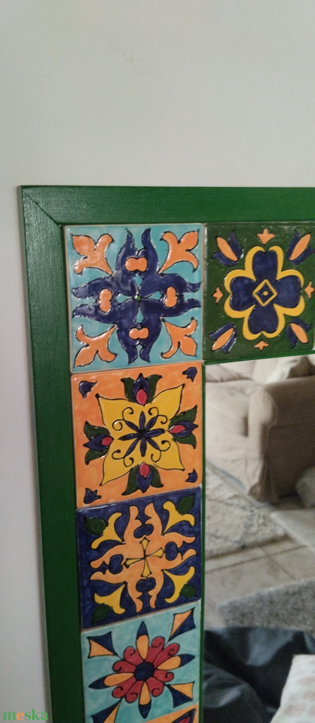 Tükör kézzel festett csempével - otthon & életmód - dekoráció - tükör - Meska.hu