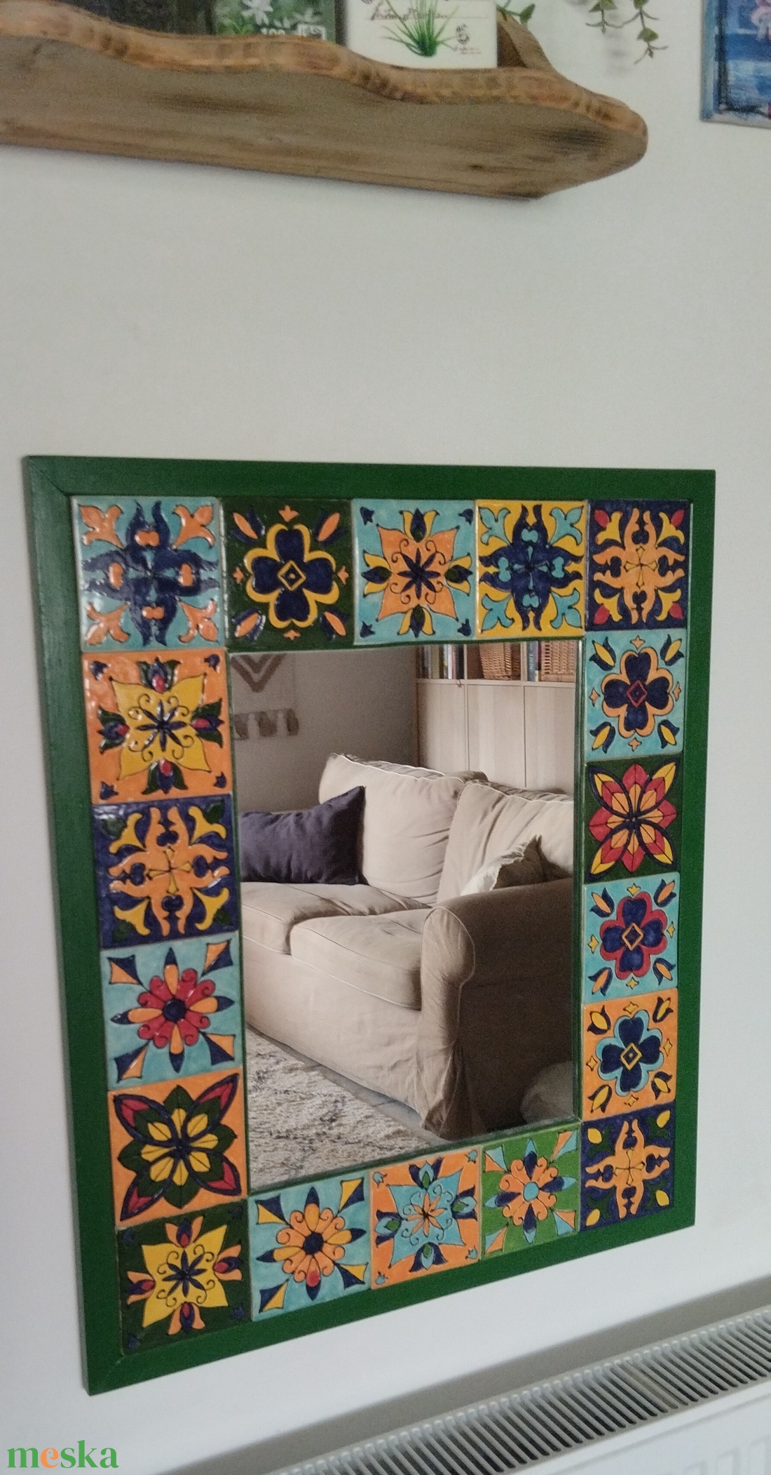 Tükör kézzel festett csempével - otthon & életmód - dekoráció - tükör - Meska.hu