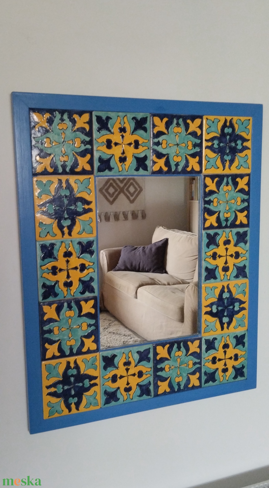 Tükör kézzel festett csempével - otthon & életmód - dekoráció - tükör - Meska.hu