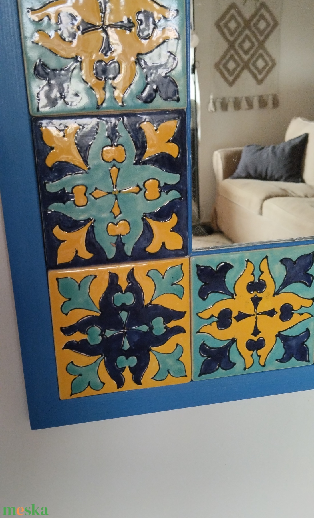 Tükör kézzel festett csempével - otthon & életmód - dekoráció - tükör - Meska.hu