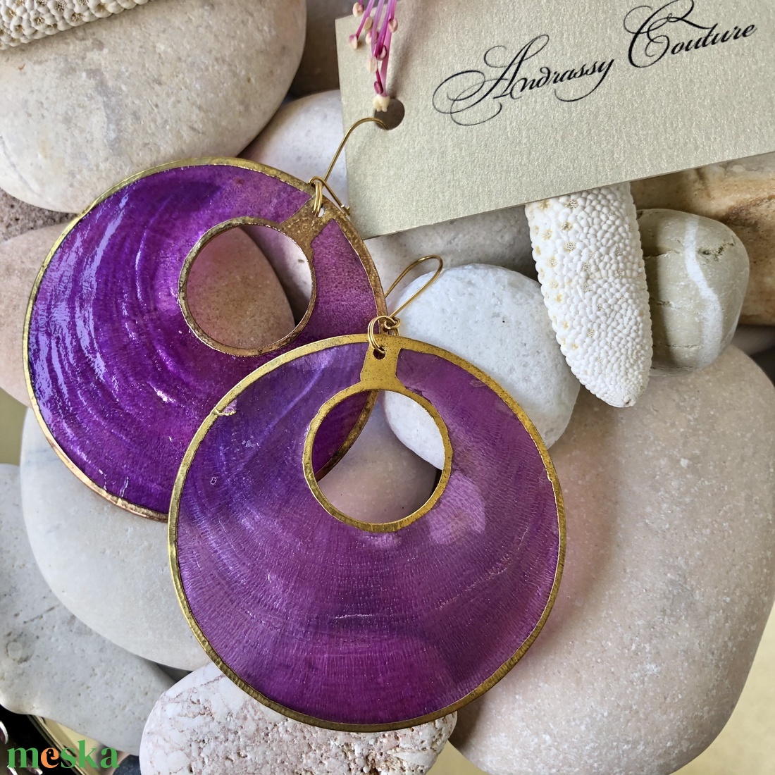 Andrassy Couture lila kagylóhéj fülbevaló  - ékszer - fülbevaló - csillár fülbevaló - Meska.hu