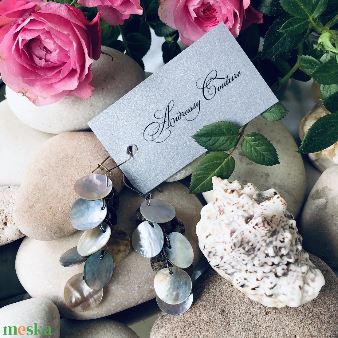 Andrassy Couture kagyló fülbevaló  - ékszer - fülbevaló - lógó fülbevaló - Meska.hu