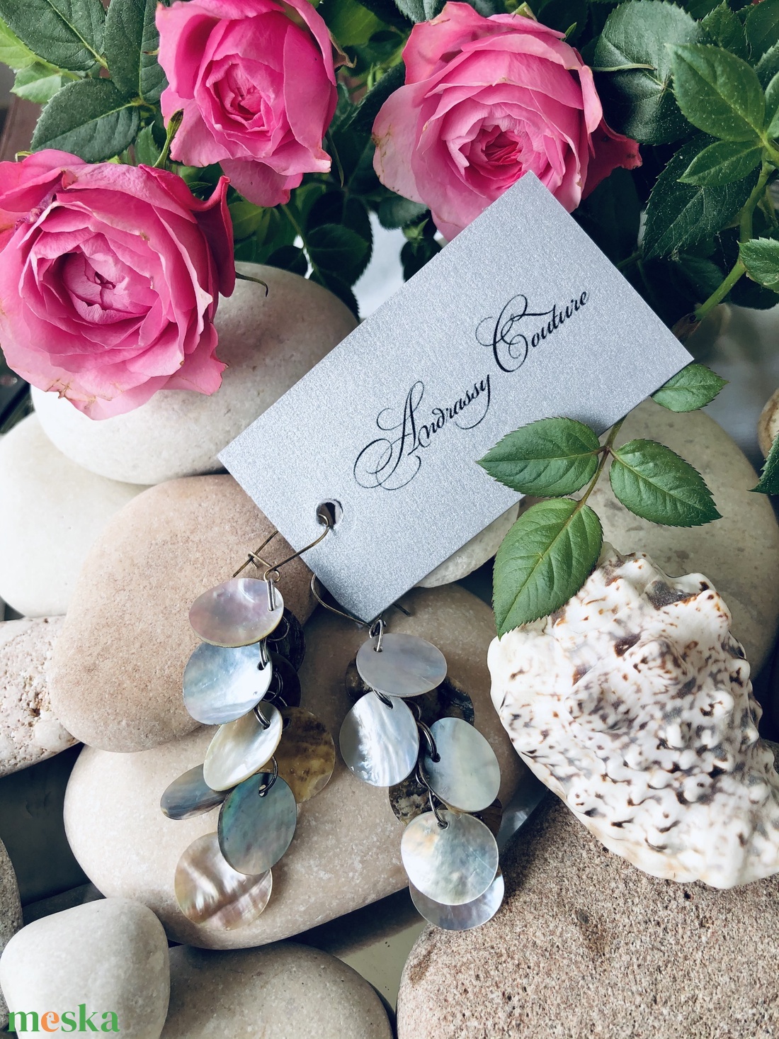 Andrassy Couture kagyló fülbevaló  - ékszer - fülbevaló - lógó fülbevaló - Meska.hu