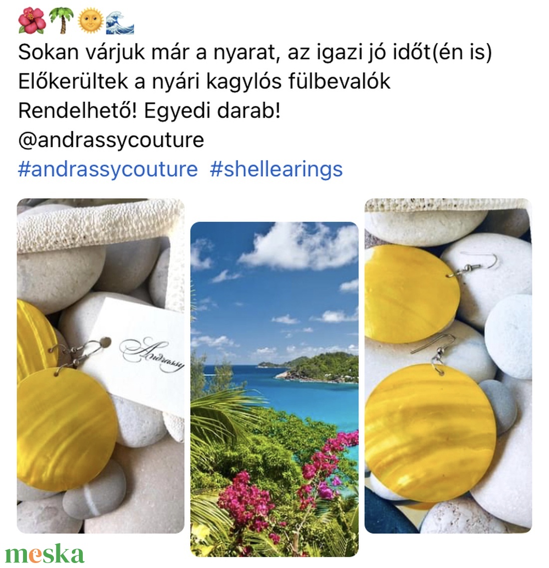 Andrassy Couture napsárga kagyló fülbevaló  - ékszer - fülbevaló - lógó fülbevaló - Meska.hu