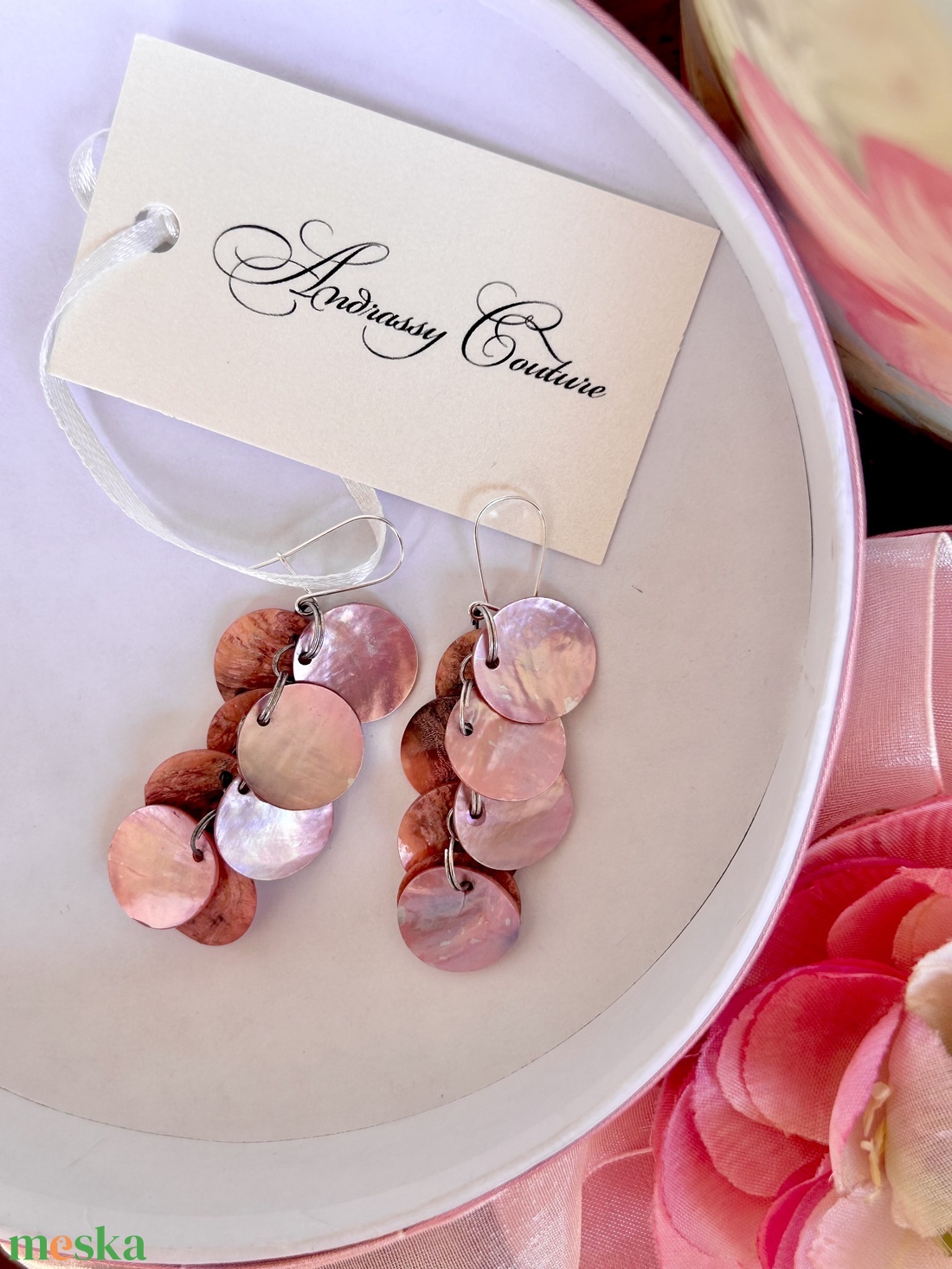 Andrassy Couture rózsaszín kagyló fülbevaló  - ékszer - fülbevaló - lógó fülbevaló - Meska.hu