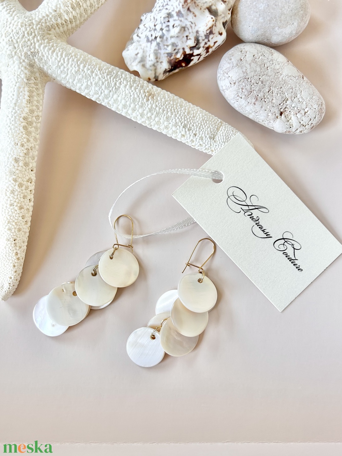 Andrassy Couture kagyló fülbevaló  - ékszer - fülbevaló - lógó fülbevaló - Meska.hu