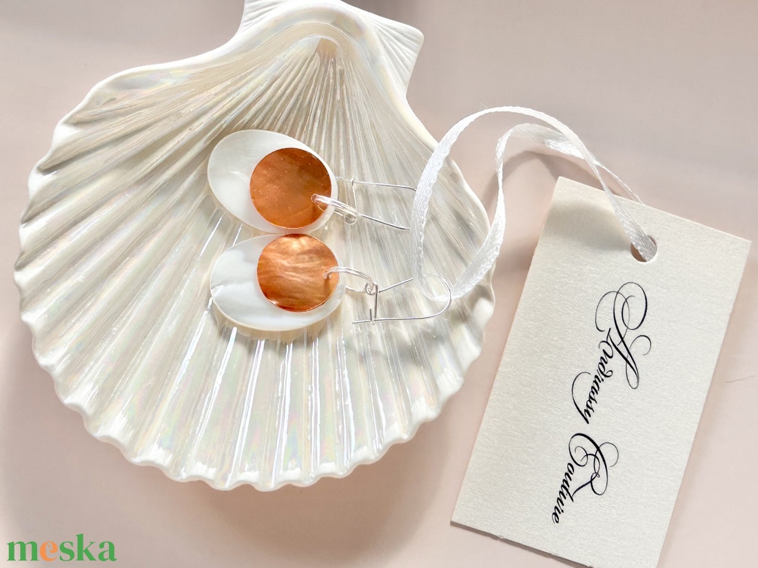 Andrassy Couture elipszis kagyló fülbevaló  - ékszer - fülbevaló - lógó fülbevaló - Meska.hu
