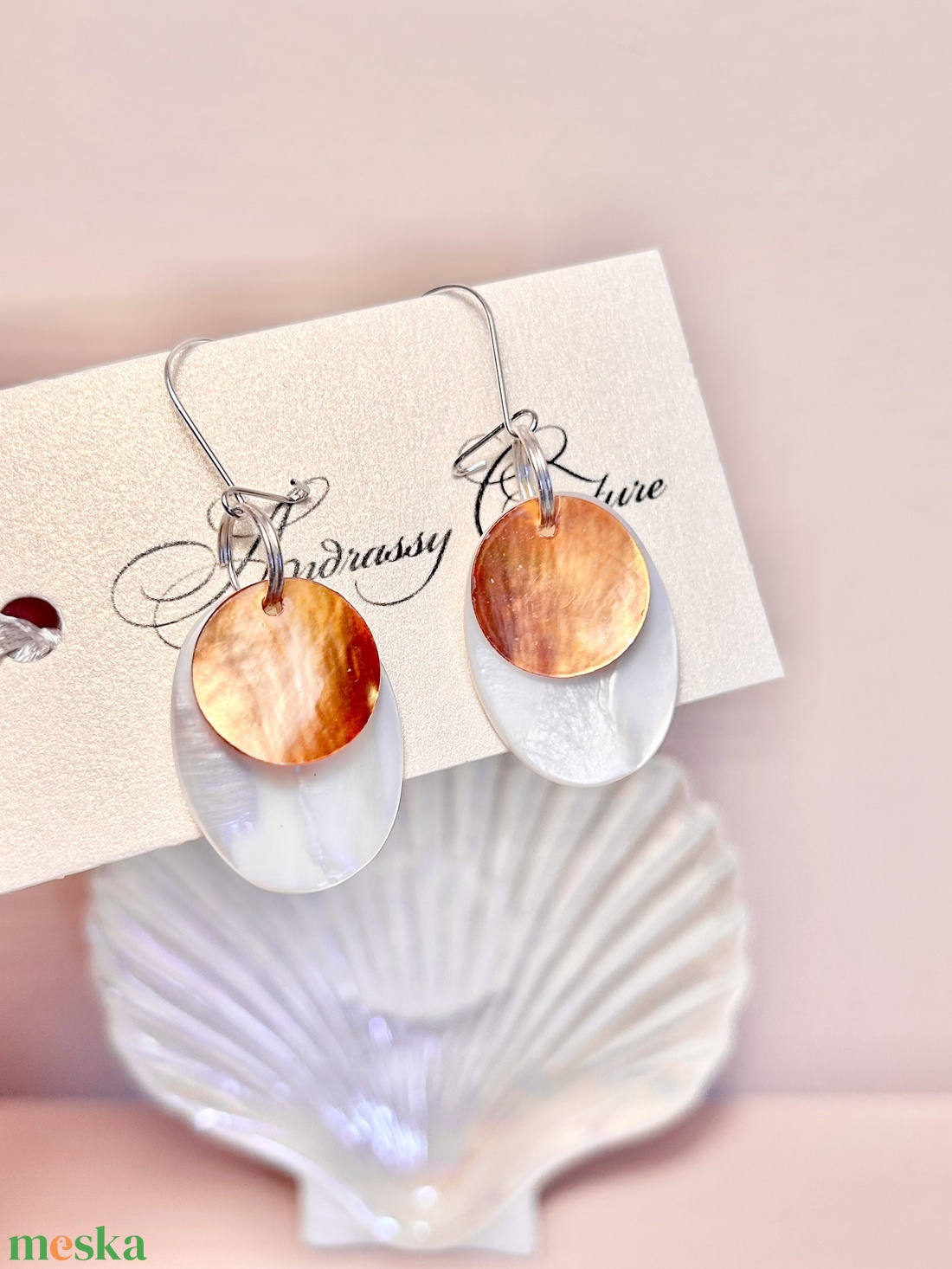 Andrassy Couture elipszis kagyló fülbevaló  - ékszer - fülbevaló - lógó fülbevaló - Meska.hu