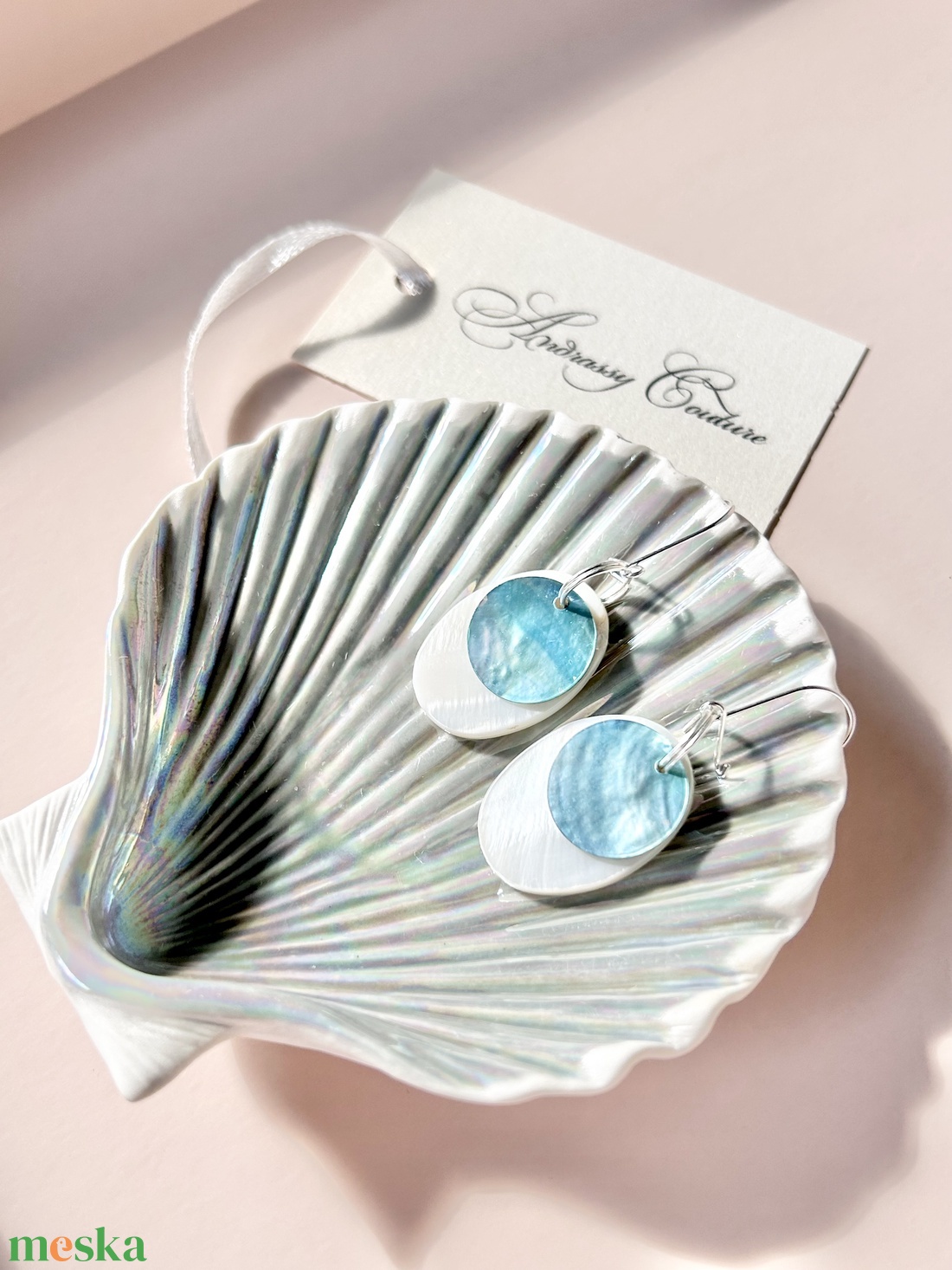 Andrassy Couture elipszis kagyló fülbevaló  - ékszer - fülbevaló - lógó fülbevaló - Meska.hu