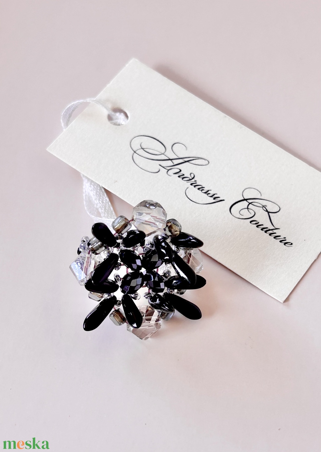 Andrassy Couture Éjfekete Swarovski gyűrű  - ékszer - gyűrű - figurális gyűrű - Meska.hu