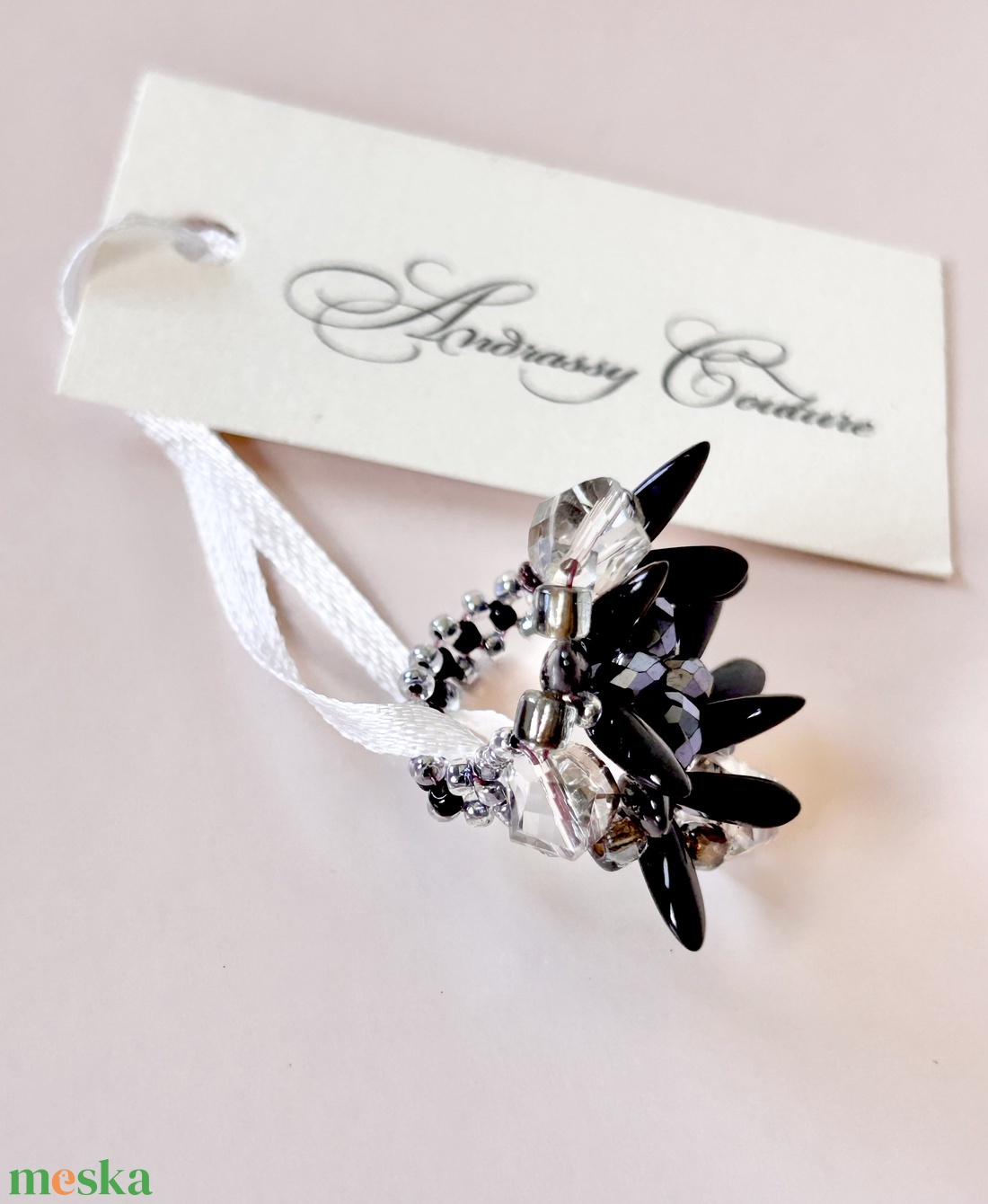 Andrassy Couture Éjfekete Swarovski gyűrű  - ékszer - gyűrű - figurális gyűrű - Meska.hu