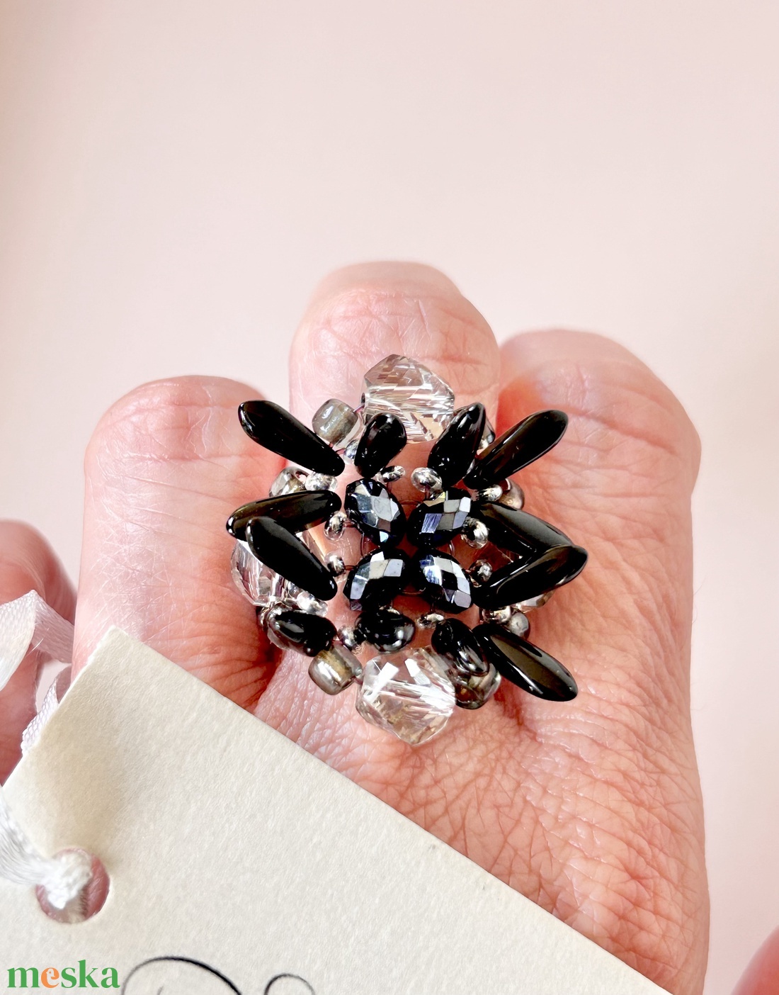 Andrassy Couture Éjfekete Swarovski gyűrű  - ékszer - gyűrű - figurális gyűrű - Meska.hu