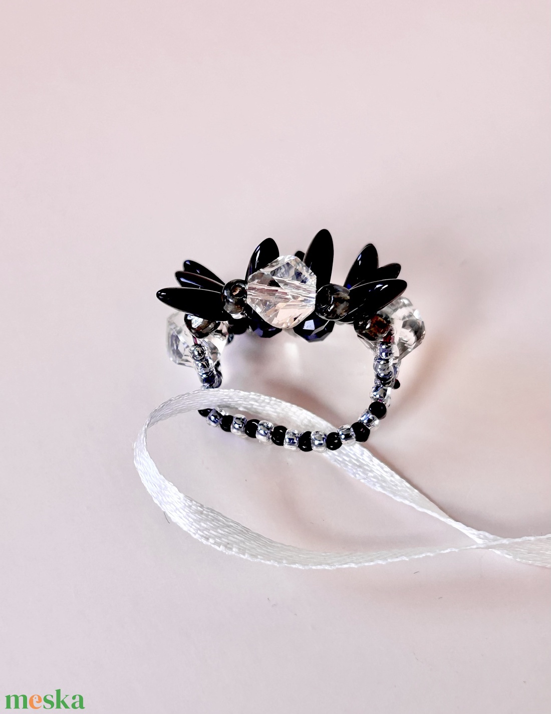 Andrassy Couture Éjfekete Swarovski gyűrű  - ékszer - gyűrű - figurális gyűrű - Meska.hu