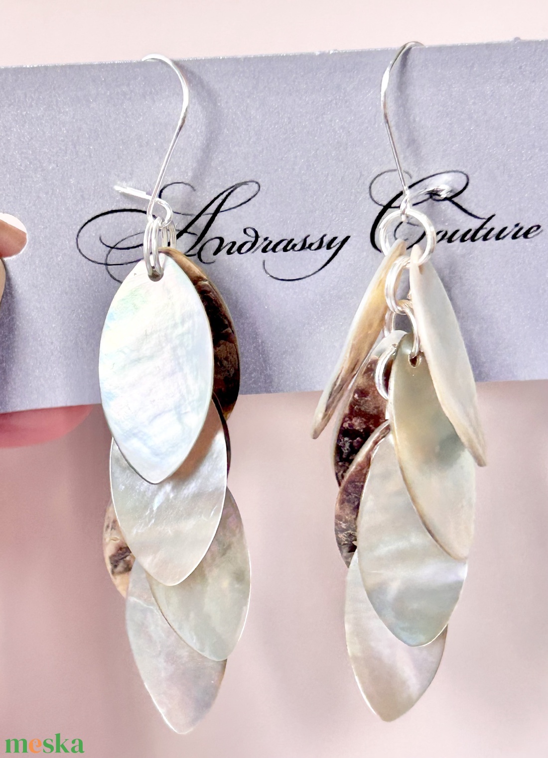 Andrassy Couture ezüst kagyló fülbevaló  - ékszer - fülbevaló - lógó fülbevaló - Meska.hu
