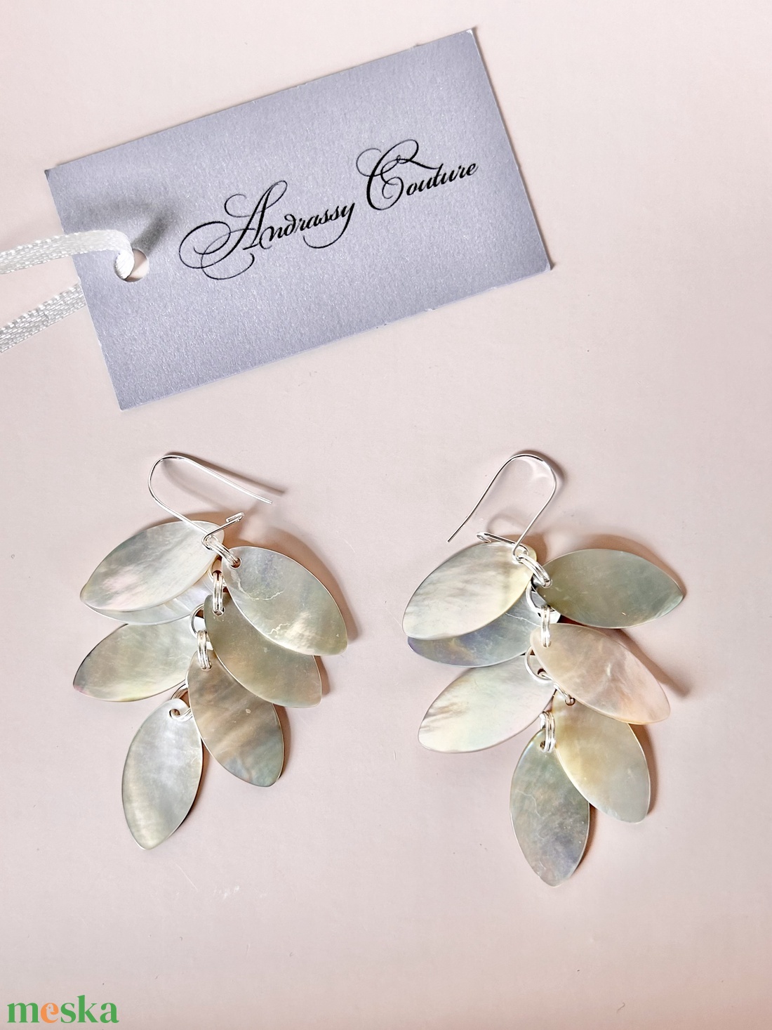 Andrassy Couture ezüst kagyló fülbevaló  - ékszer - fülbevaló - lógó fülbevaló - Meska.hu