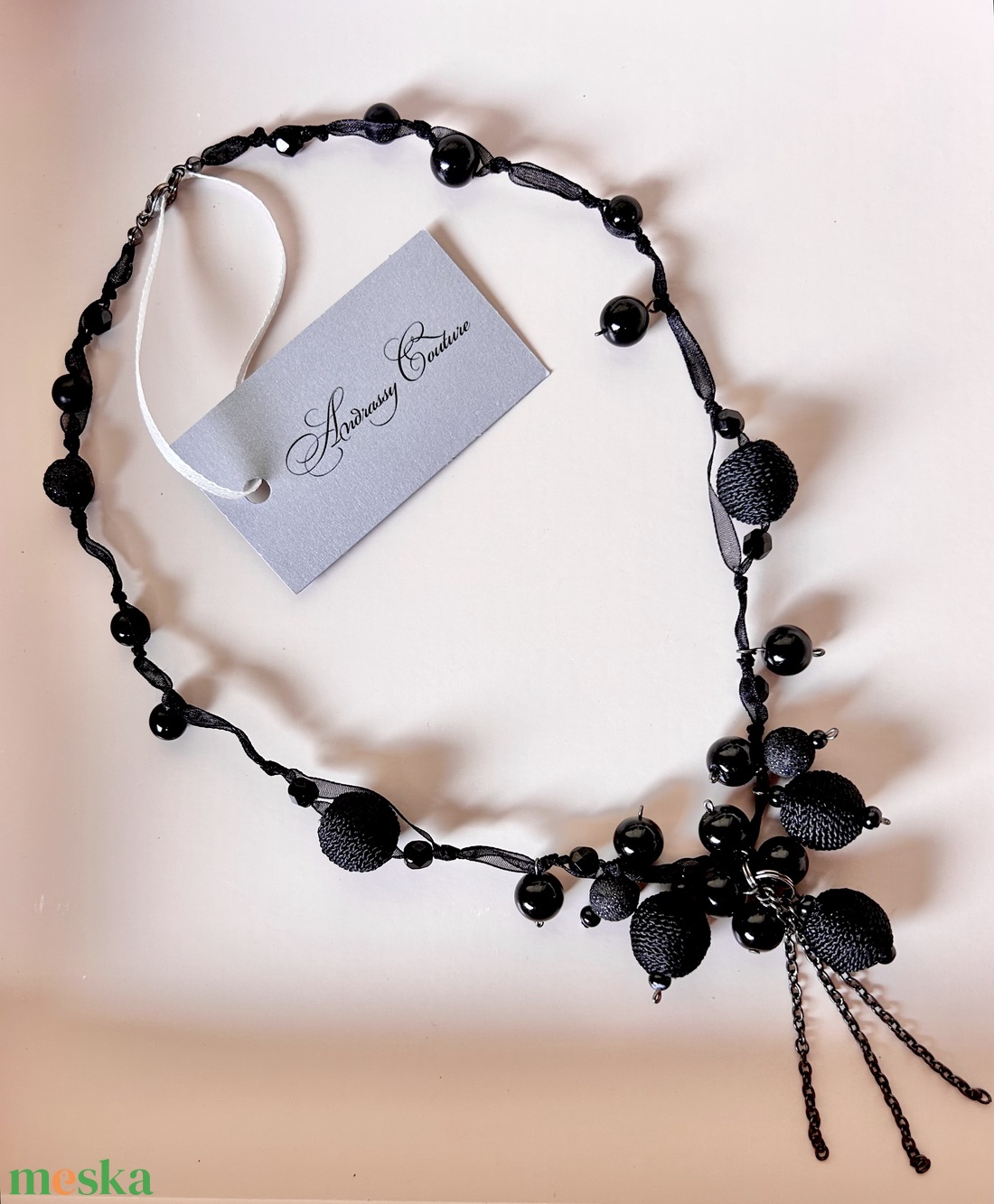 Andrassy Couture fekete organza/gyöngy nyakék/ nyaklánc - ékszer - nyaklánc - gyöngyös nyaklánc - Meska.hu