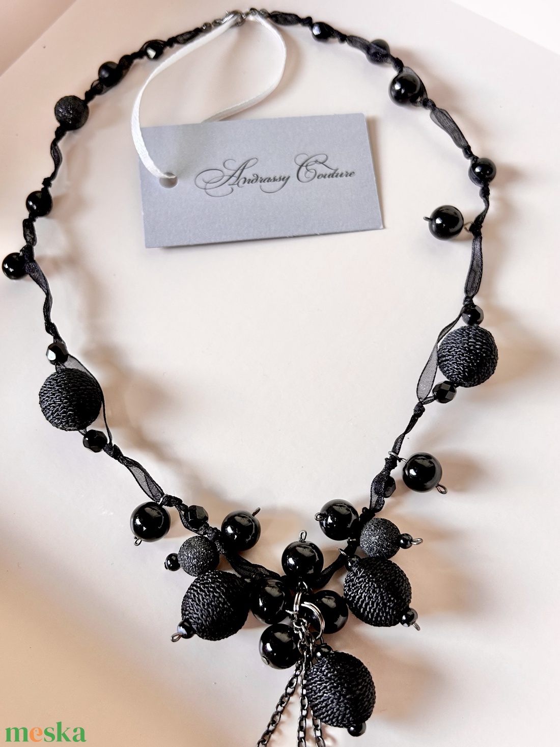 Andrassy Couture fekete organza/gyöngy nyakék/ nyaklánc - ékszer - nyaklánc - gyöngyös nyaklánc - Meska.hu