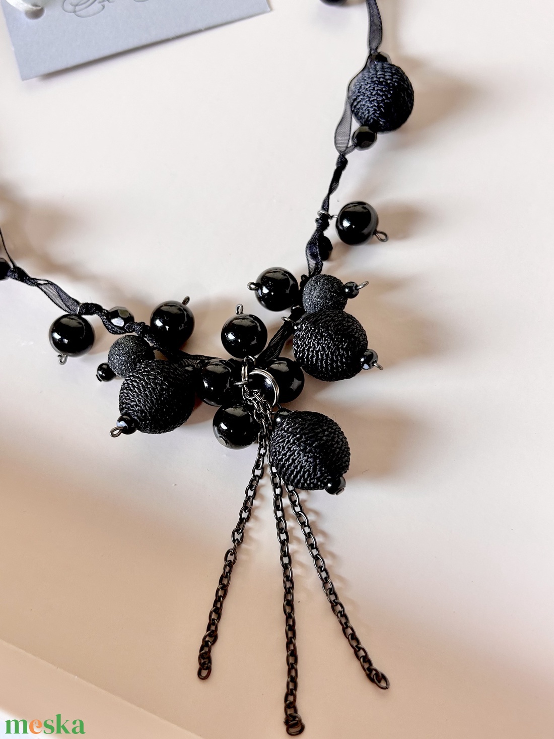 Andrassy Couture fekete organza/gyöngy nyakék/ nyaklánc - ékszer - nyaklánc - gyöngyös nyaklánc - Meska.hu