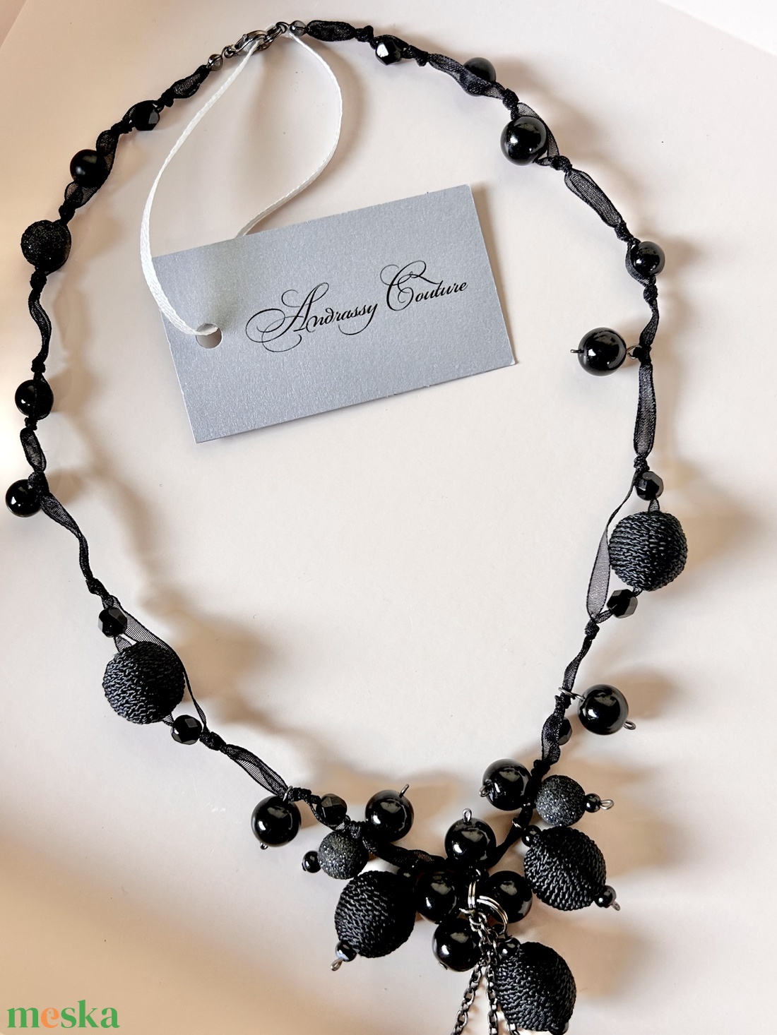 Andrassy Couture fekete organza/gyöngy nyakék/ nyaklánc - ékszer - nyaklánc - gyöngyös nyaklánc - Meska.hu