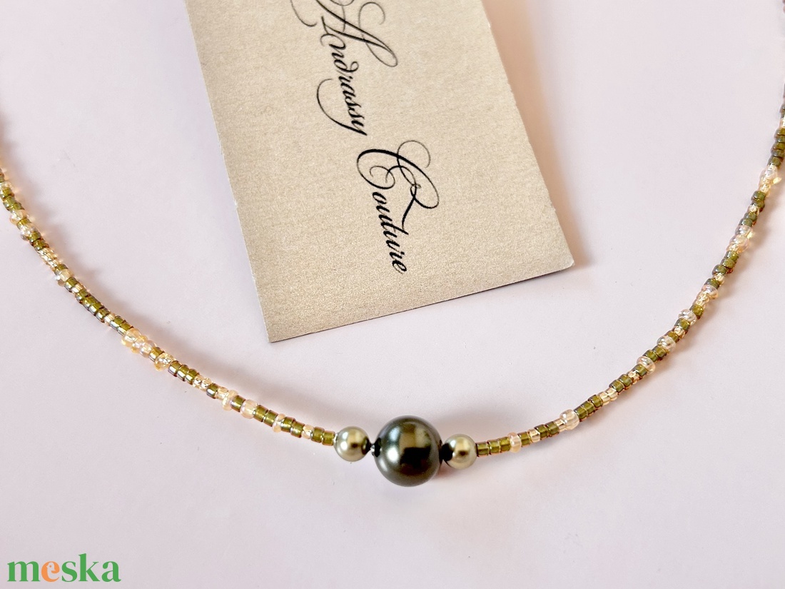 Andrassy Couture zöld/arany Swarovski bogyó egysoros gyöngy nyaklánc és karkötő szett - ékszer - ékszerszett - Meska.hu