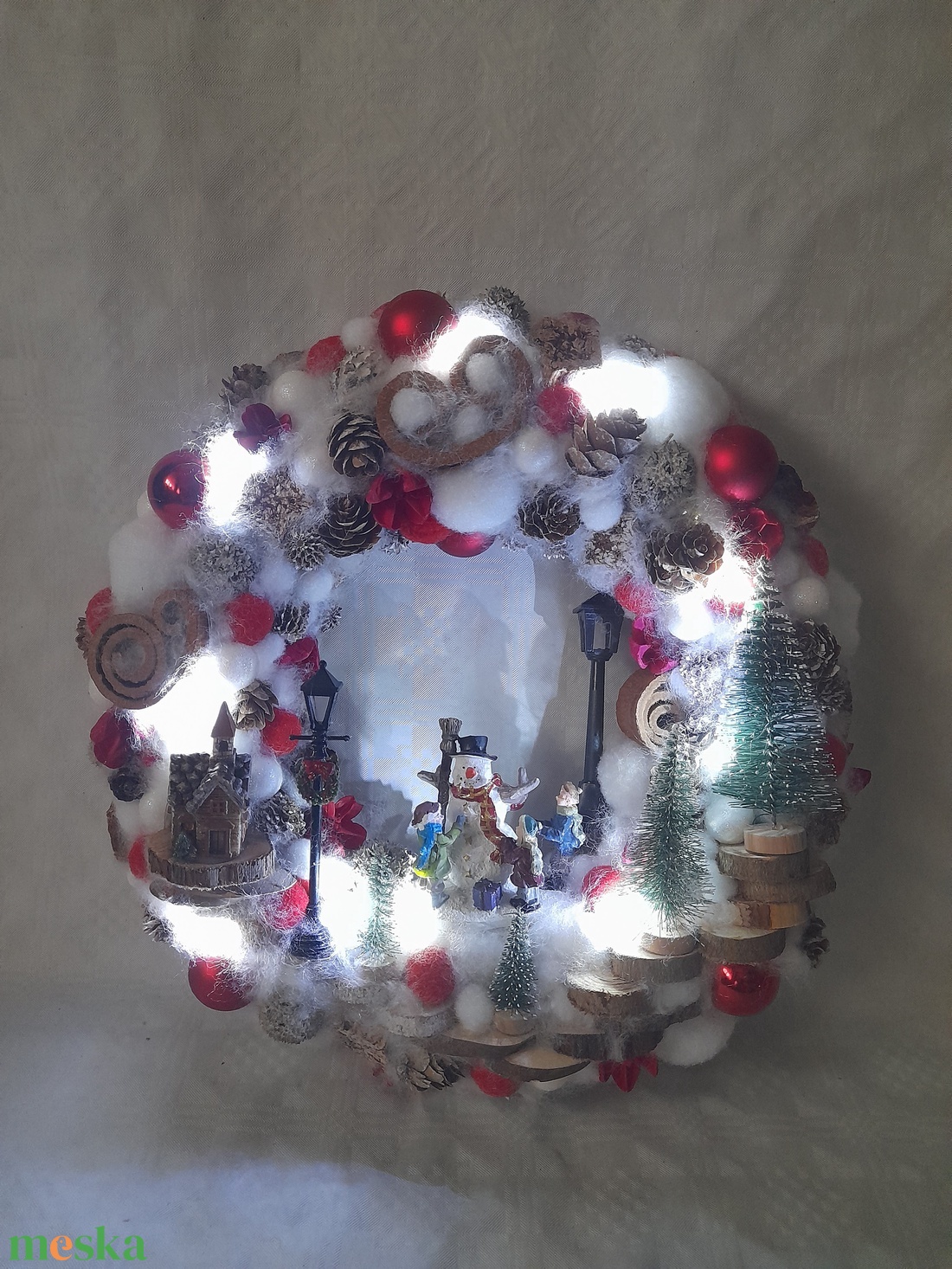 Világítós hóembert építő gyerekek ajtódísz - karácsony - adventi díszek - adventi ajtódísz - Meska.hu