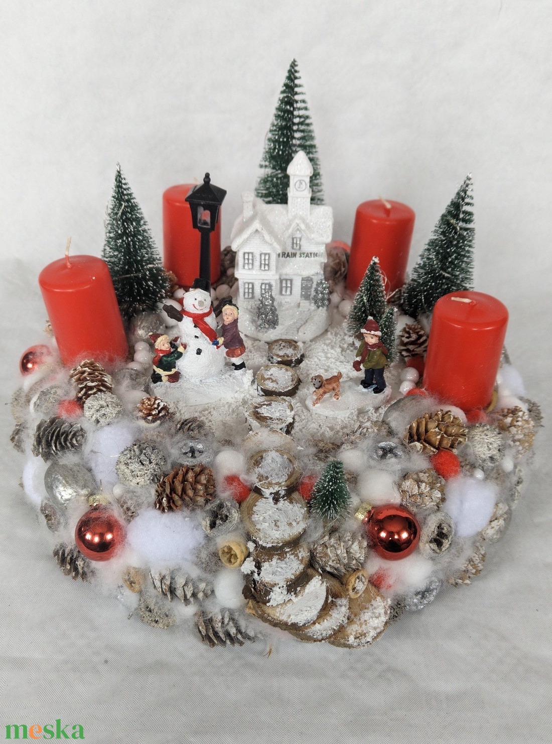 Karácsonyi falu jelenet - karácsony - adventi díszek - adventi koszorú - Meska.hu