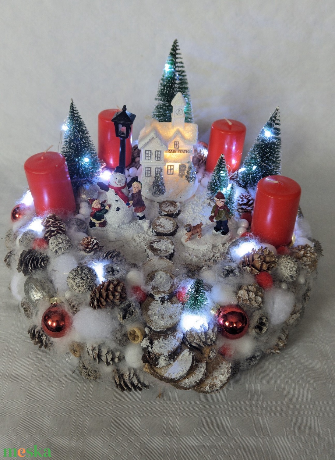 Karácsonyi falu jelenet - karácsony - adventi díszek - adventi koszorú - Meska.hu